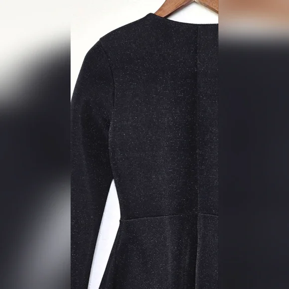 Forever 21 Dressy Black Shimmer Peplum Hem Scuba Sparkle Jacket - Size Medium - Picture 6 of 12